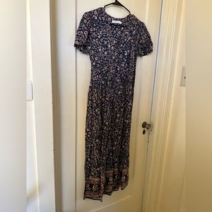 Christy Dawn - The Dawn Dress - Size L, Navy/Beige Floral Pattern